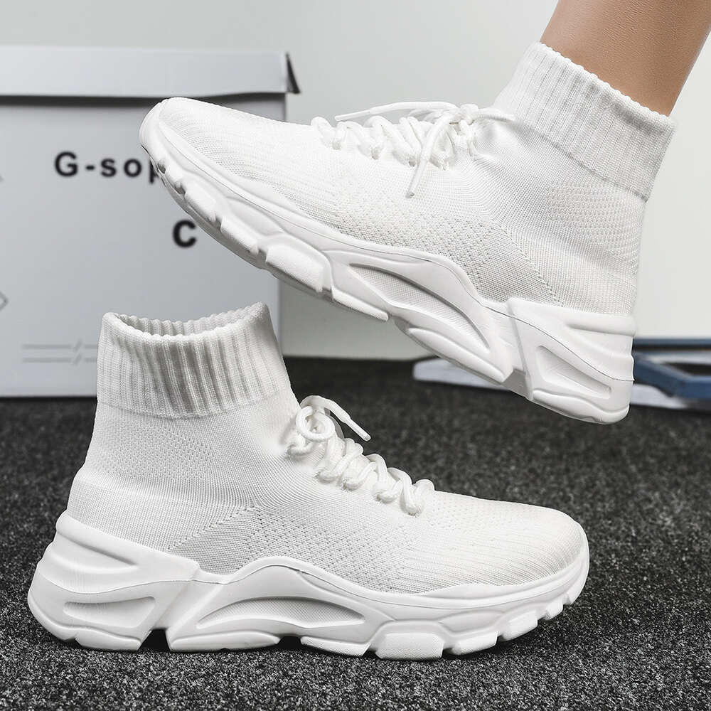 Hot selling flying woven breathable top men's and women's socks new increase high casual sports shoes