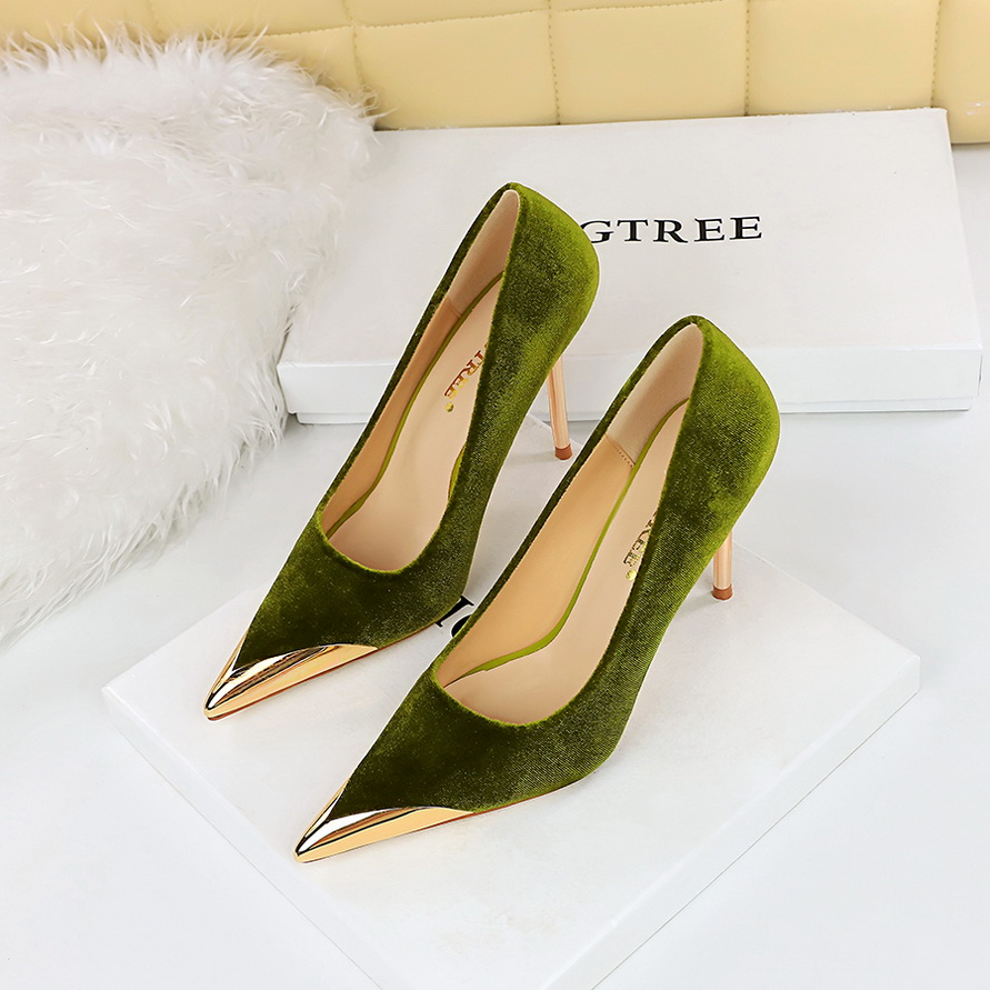 BIGTREE Women High Heels Evening Green Wine Red Pumps Scarpins Wedding Bridal Velvet Stiletto Heels Lady Fetish Metal Toe Shoes