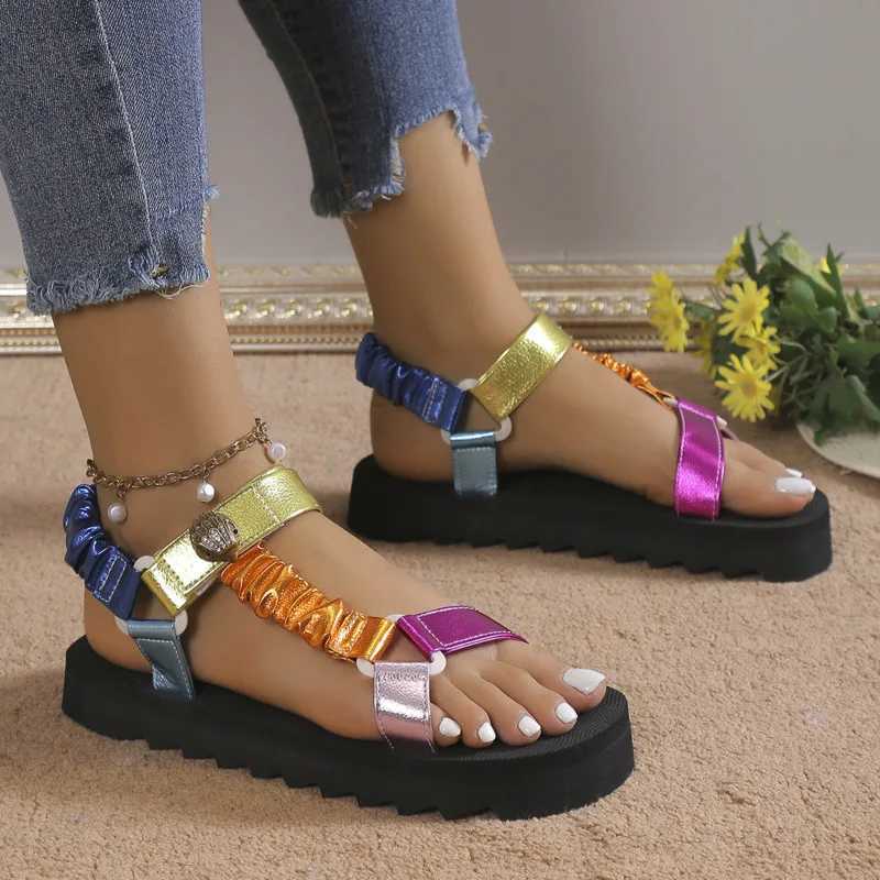 Sandals Colorful thick soled beach round toes classic style sandals womens casual version large outdoor slider Y240612F619