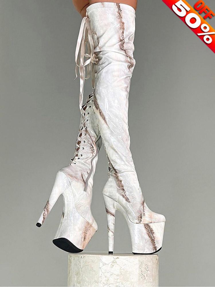 Sexy Over The Knee Boots Fetish Shoes 20cm Lace Up Platfor Patent Leather Stripper Heels Pole Dance 8inch Exotic Dancer New