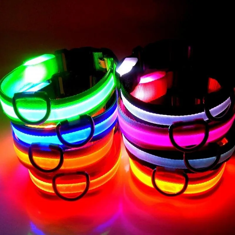 LED Nylon Dog Collar Flashing Light Up Safety Pet Collars For Dogs & Cats Multi Color XS XL Christmas