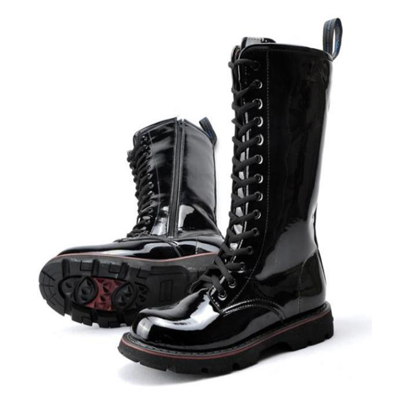 Mens Training Over Knee High Boots light Leather Long Waterproof Snowboots Equestrian Motocycle Patent leather punk cowboy boots