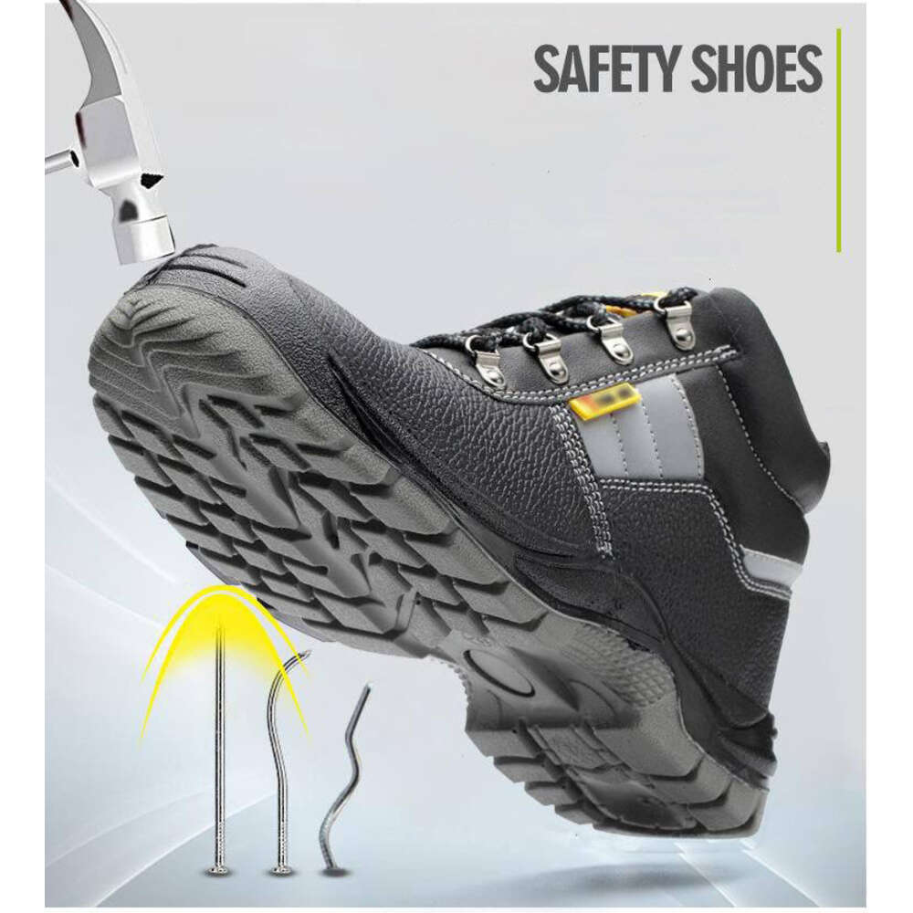 Protective work boots steel toed cowhide industrial Anti-slip and waterproof men's safety shoes