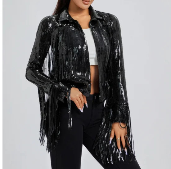 long tassel wing angel sequin fringed coat star matching beaded top with lining stage concert 240530