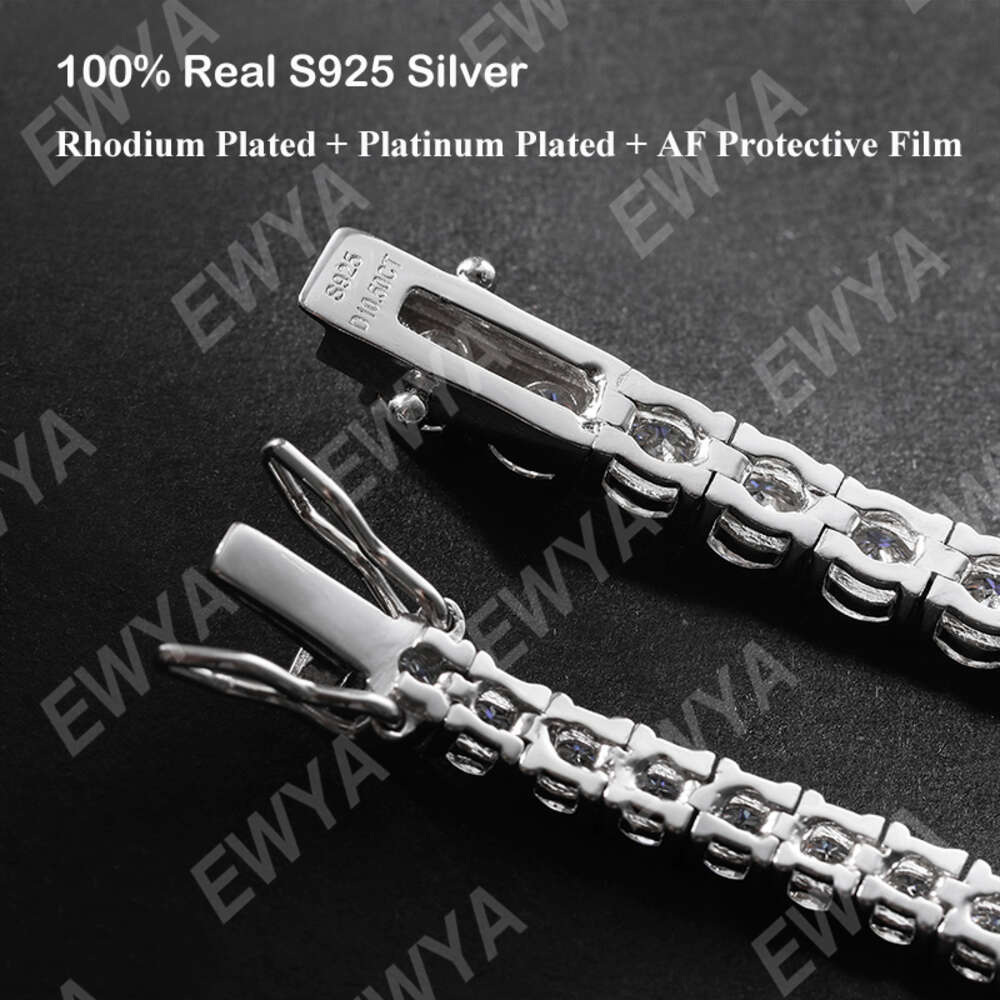 EWYA New in Real D Color Full 2mm 0.03CT Moissanite Tennis Bracelet for Women S Sier Plated Dia Link Bracelets Gift