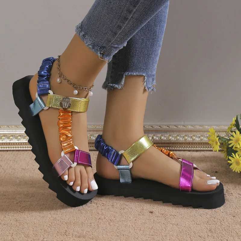 Sandals Colorful thick soled beach round toes classic style sandals womens casual version large outdoor slider Y240612F619