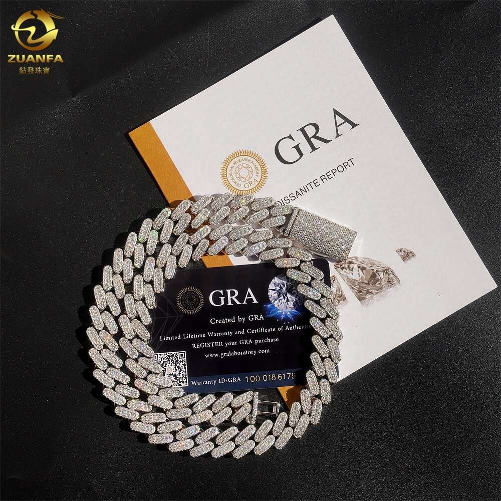 Wholesale Jewelry Factory in Panyu S925 Sterling Silver Prong Set Hip Hop Iced Out Vvs Moissanite Diamond Cuban Link Chain