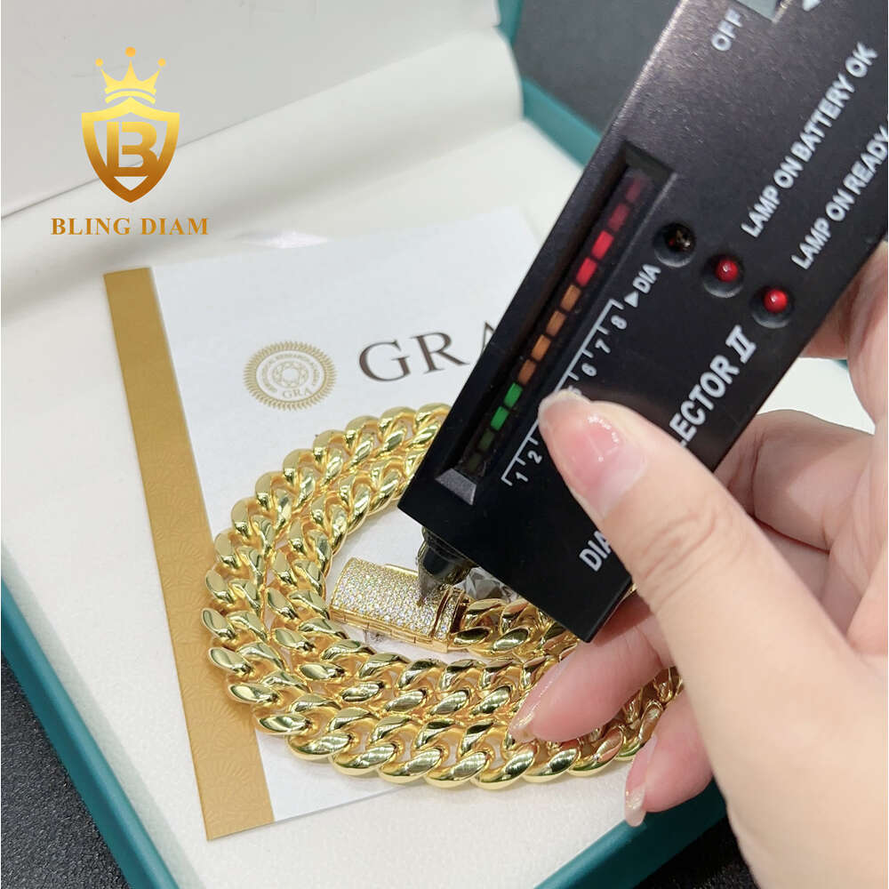 Fashion Hip Hop Chain 12mm Stainless Cuban Chain with 925 Sterling Silver Moissanite Clasp Miami Chain Necklace