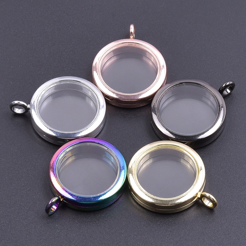 10PC/lot 40/35/30/25mm plain silver gold rose black rainbow color twist screw glass floating locket charms Alloy living locket