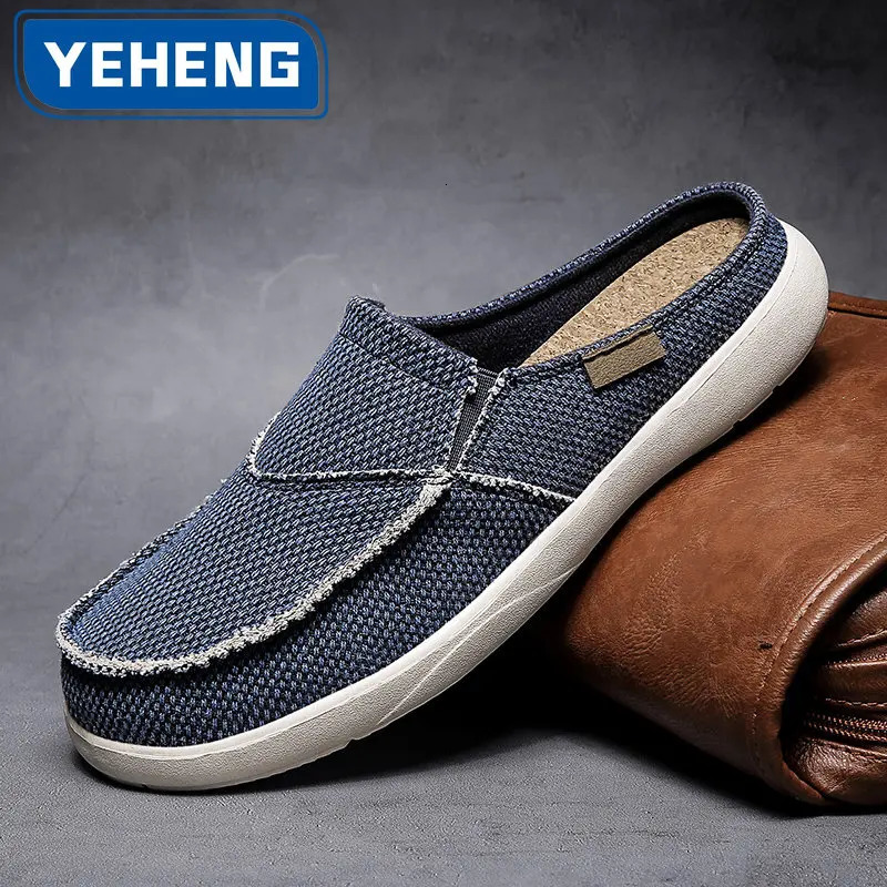 Summer Casual Shoes Fashion Cowboy Half Slide Breathable Canvas Soft Sole Lightweight Walking Shoes Vulcanized Shoes 240611