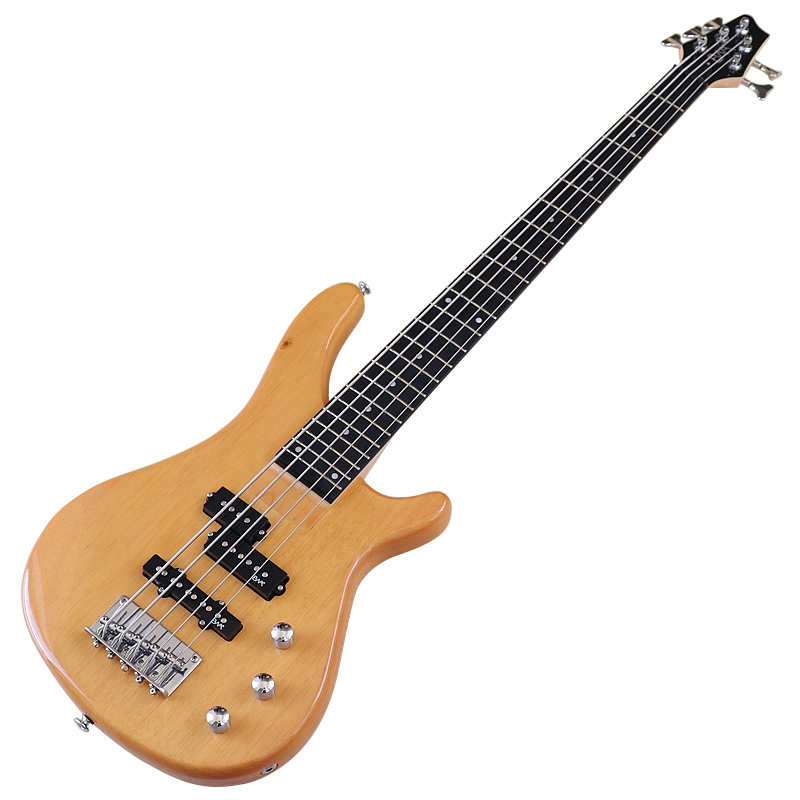 Natural Active 5 String Bass Guitar 43 Inch Electric Bass Guitar 24 Frets Solid Okoume Wood Body with Canada Maple Neck