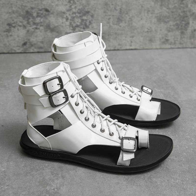 Luxury Flat Sandals Man Summer Designer White Roman Sandals Men Open-toe Shoes Light Leather Sandals For Men sandalia masculina