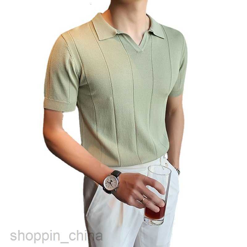 Men's Polos Shirts Polo shirt men trendy summer leading T-shirt man short sleeved ruffled handsome solid color versatile knitted top tops