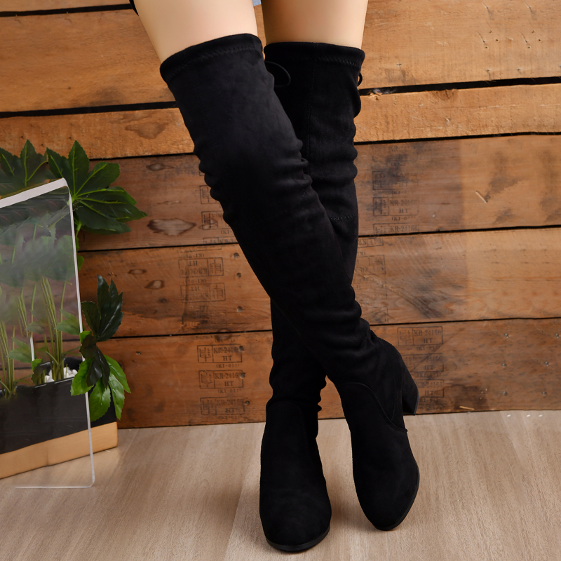 Thigh High Sock Boots Women Over-the-knee 2023 Autumn Winter Chunky Heels Black Designer Elegant Sexy Medium Heel Free Shipping