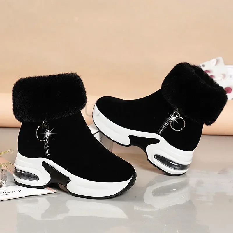 Womens ankle boots warm plush winter shoes womens high heels womens snow shoes height increase 240611