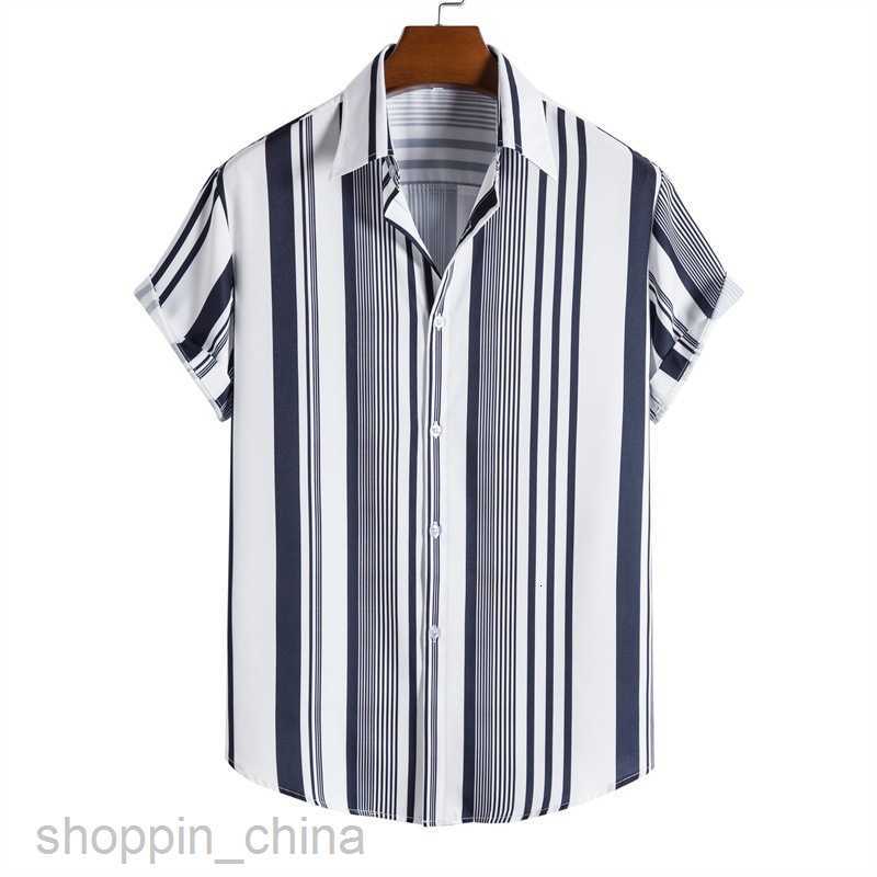 Men's Casual Shirts New men's striped short sleeved shirt top size fashionable loose collar printed shirt tops