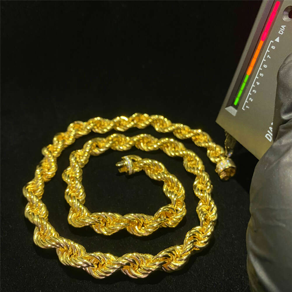 Fine Jewelry Hip Hop Gold Rope Chain Moissanite Cuban Links 9mm Iced Out Round Diamond Lock Silver Necklace