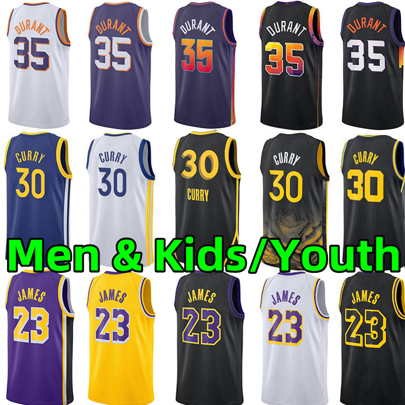 Men Youth Kids Stephen 30 Curry Basketball Jerseys 35 Kevin Durant 23 James Jersey City Wear edition adult children 75th anniversary