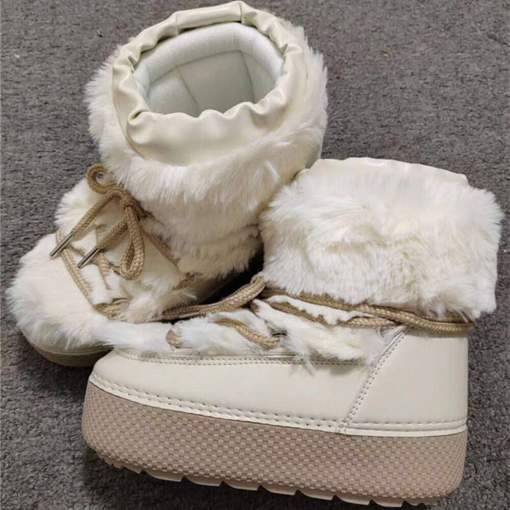 Brand Design Lace-Up Snow 2024 Winter Women Platform Non-Slip Waterproof Leather Ski Female Thick Warm Cotton Boots