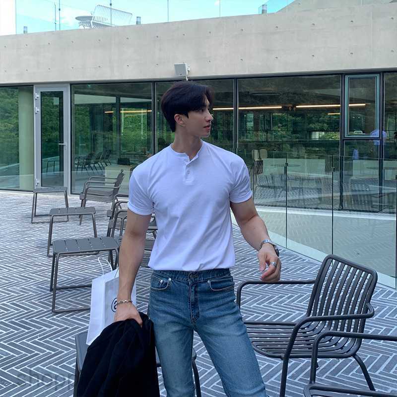 Men's T Shirts short sleeved t-shirt men polo shirt Mature stable tight cuffs fitness tough guy Henley shirt tees tops