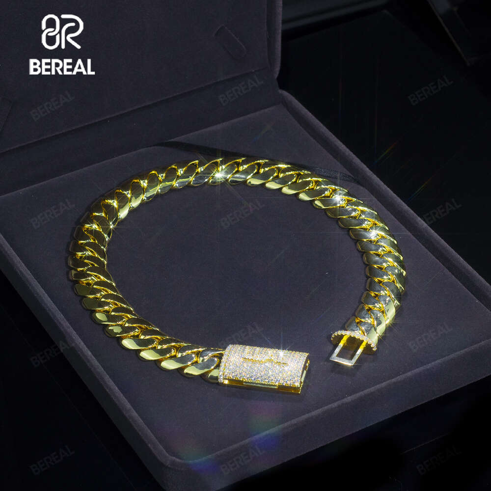 Factory Direat Gold Plated Moissanite Miami Cuban Chain Bracelet Iced Out Round Brilliant Cut 925 Silver Hip Hop Link Chain