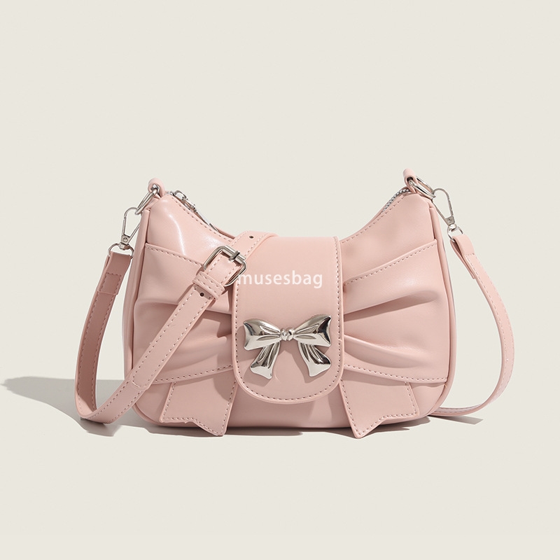 High quality material high-end feeling trendy bow underarm bag women's Korean version summer sweet and foreign style pleated single shoulder cros