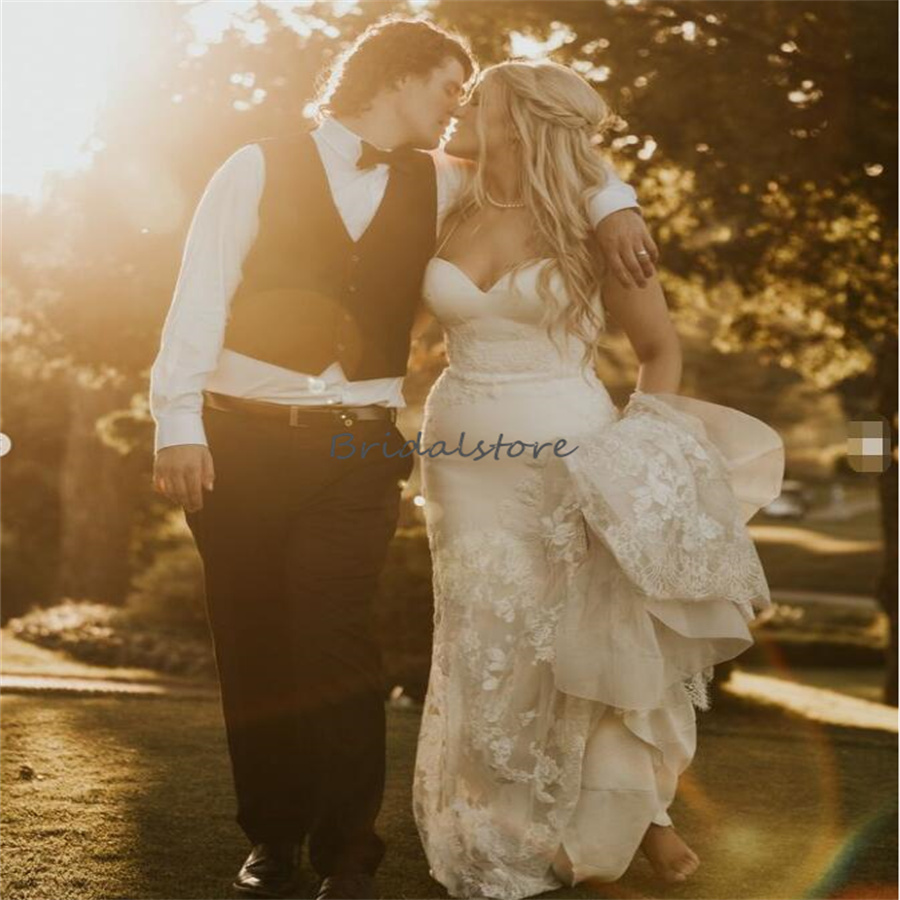 Gorgeous Mermaid Wedding Dresses 2024 Appliques Lace Farm Country Boho Bride Dress Elegant Backless Korean Gatsby Bridal Gowns Fairy Charming Bohemian