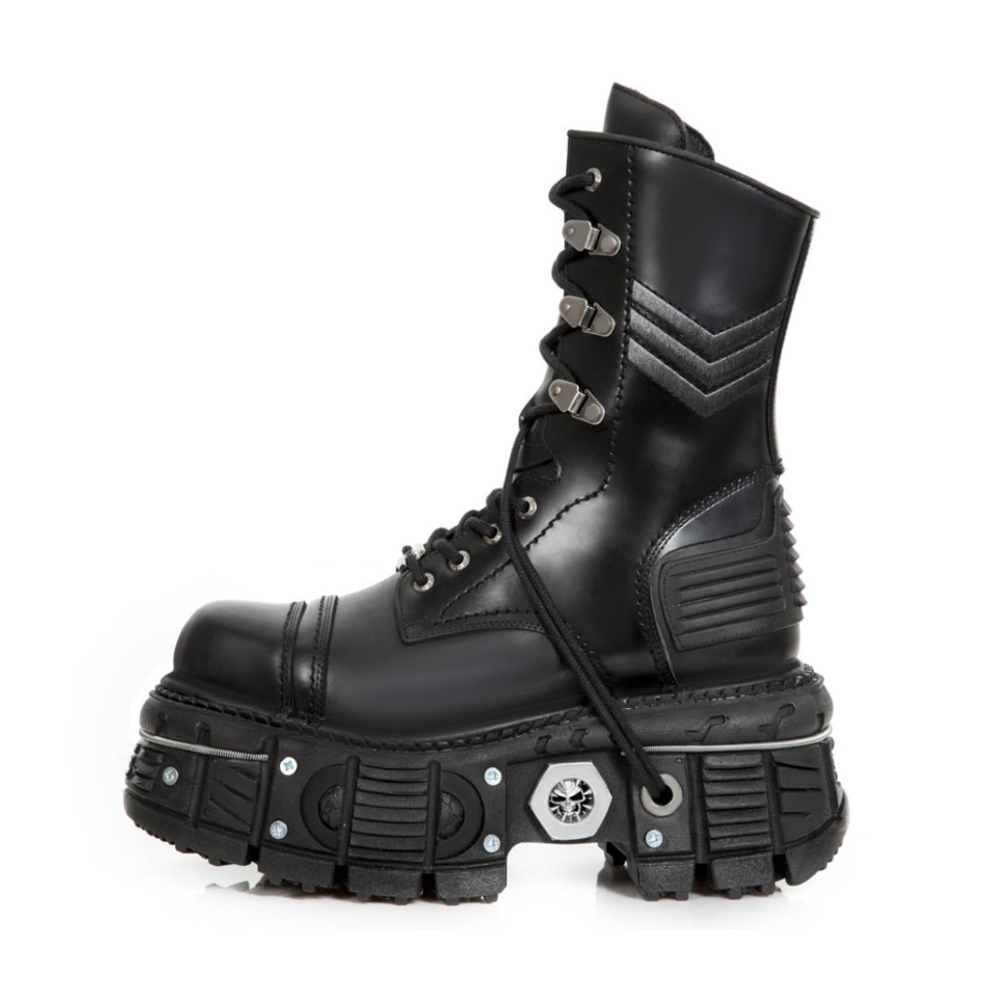 Retro Black man Women Ankle Boots Metal Decoration Thick Platform Punk Female Round Toe Lace-Up Casual Knight Ladies Shoes 45