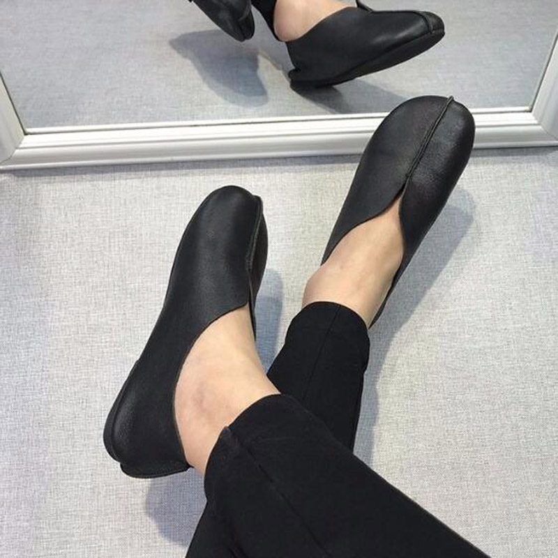 Moccasins Mother Loafers Soft Ballet Flats New Shallow Handmade Retro Casual Female Comfortable Genuine Leather Shoes