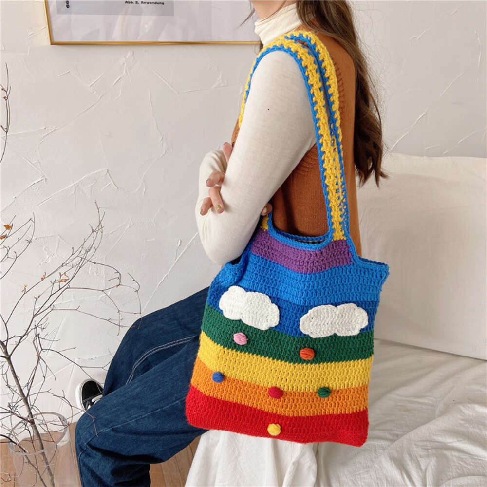 Thai 912301 Rainbow Girl Heart ins Korean Style Knitted Single Shoulder Crossbody Bag H6.12#36.98 ddmythur