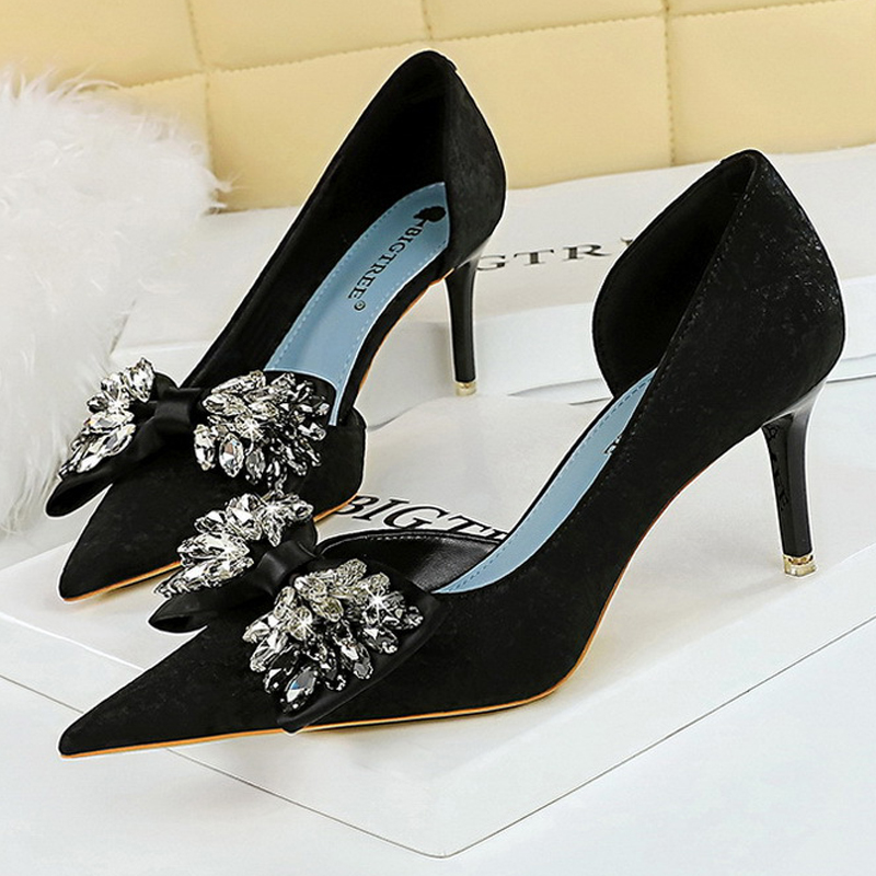 BIGTREE Rhie Bow Pumps Banquet Sexy High Heels Women Stilettos Party Shoes Large Size 41 42 43