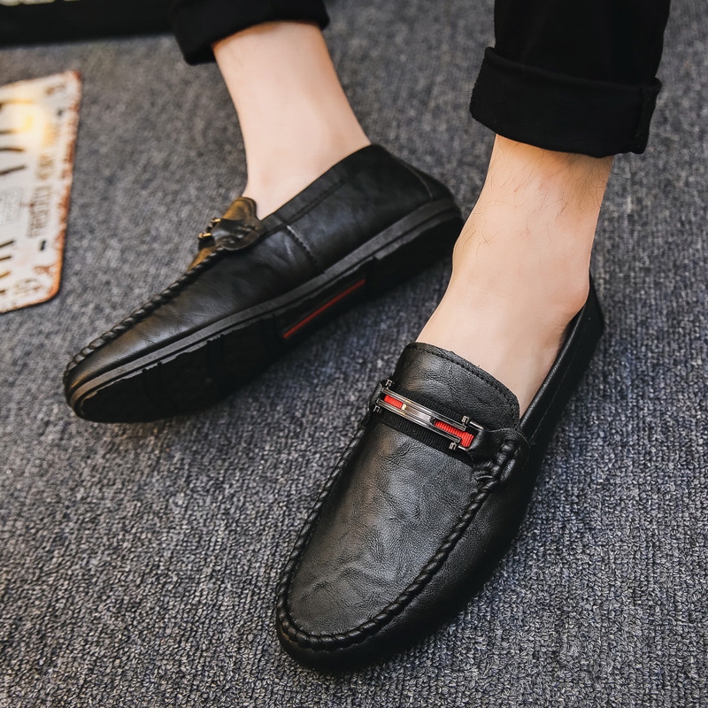 2024 New Personalized British Social Loafers Black Summer Breathable Fashion Slip-On Men'S Shoes
