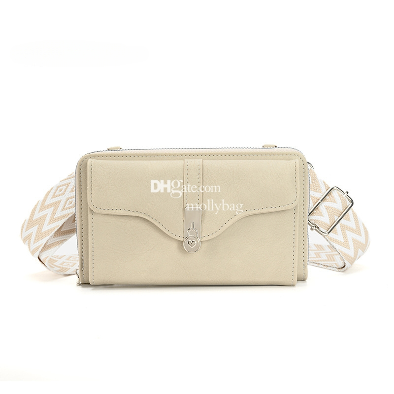 High quality women's designer zipper lightweight portable pocket fashionable wallet handbag casual retro versatile bag wide shoulder strap crossb
