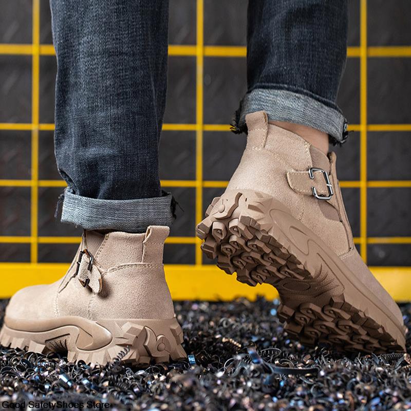 Anti-Scalding Welder Anti-Smash Shoes Male Steel Toe Men Suede Work Snekaers Safety Boots acb8
