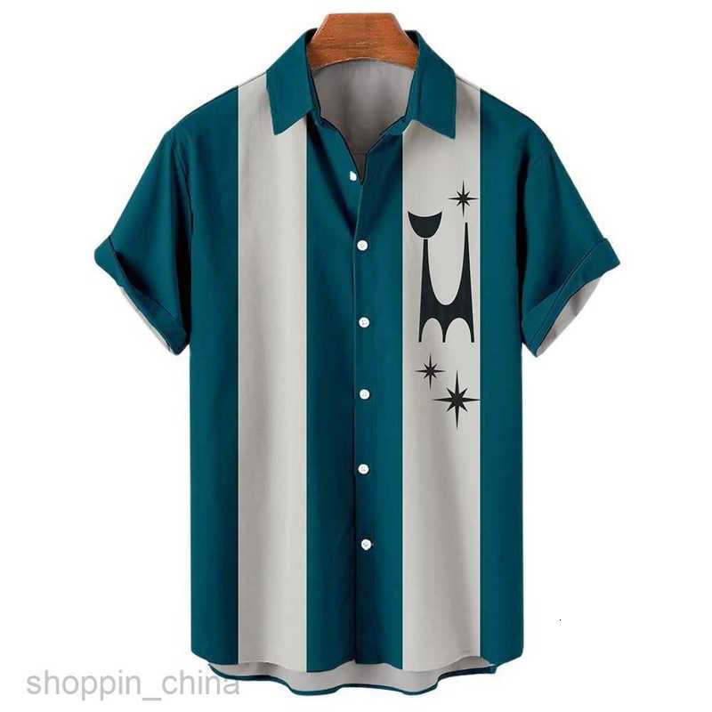 Men's Casual Shirts Men's Hawaii Short sleeved Shirt Men's 3D Digital Printed Striped Shirt Colorful Large 5XL tops