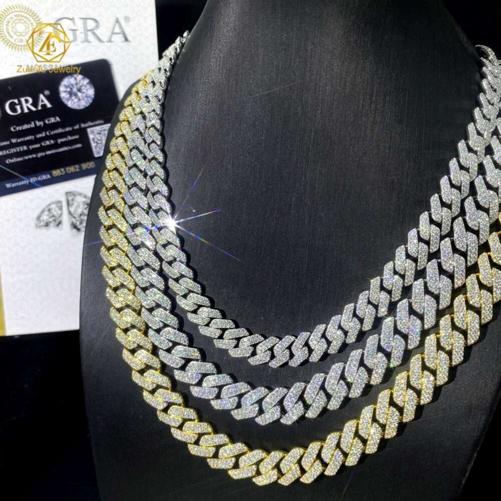 Wholesale 12mm 14mm Vvs Moissanite Diamond 18k Gold Plated 925 Silver Iced Out Cuban Link Chain Men Hip Hop Jewelry
