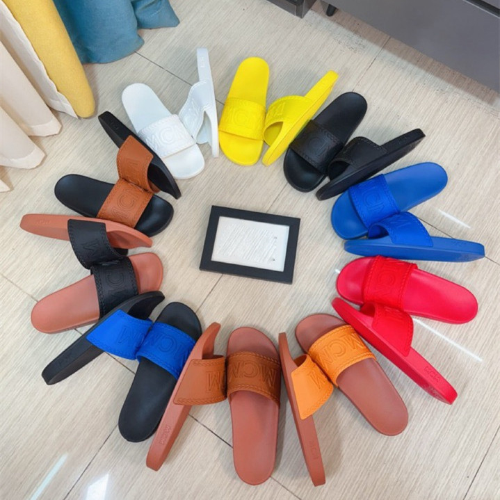 Visetos Designer Sandals Slippers For Mens Flats Rubber Slides Sliders Black White Letters Print Sandale Summer Beach Shoes mules mcms claquette