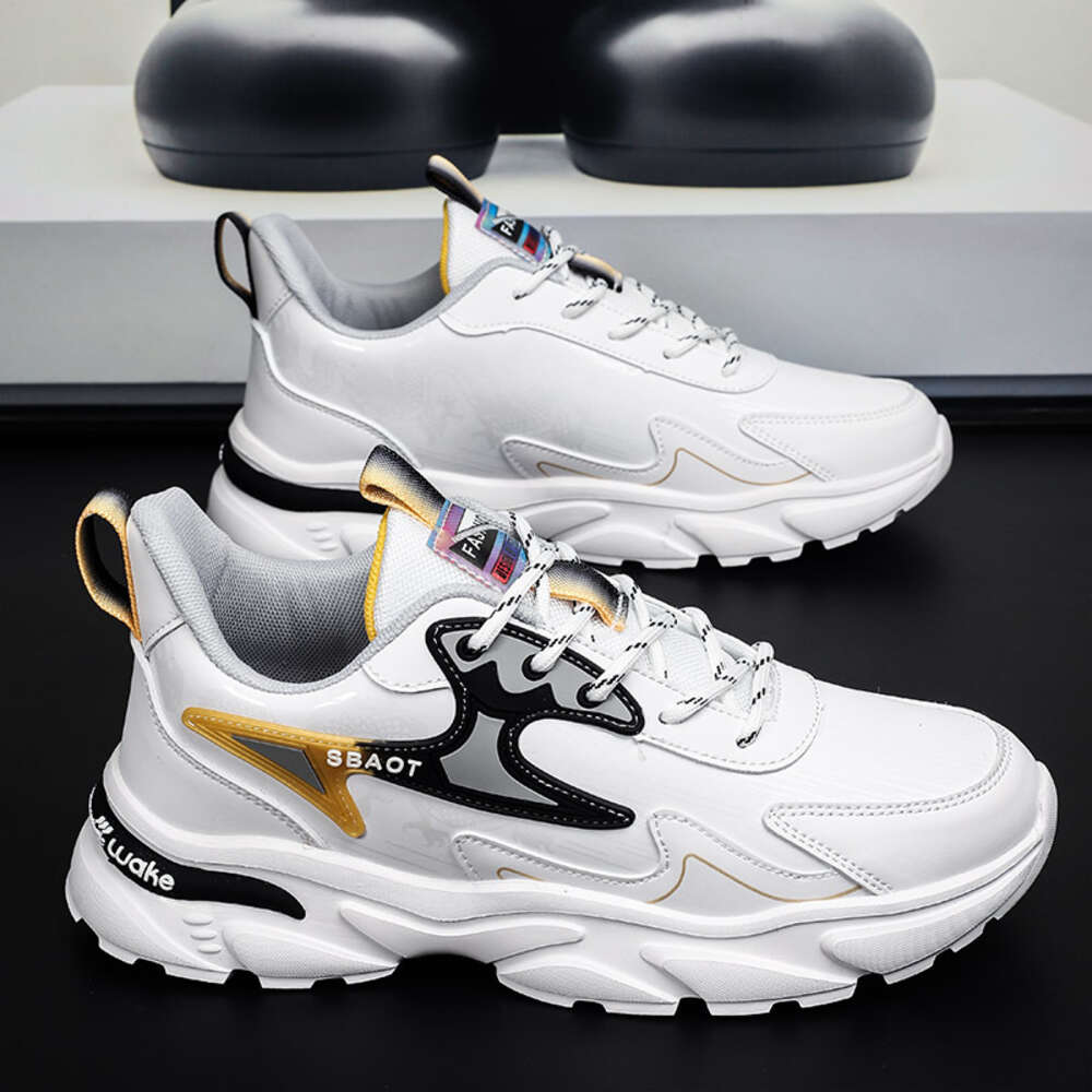 Four seasons all casual new leather men's sports fashion trend shock absorbing running shoes