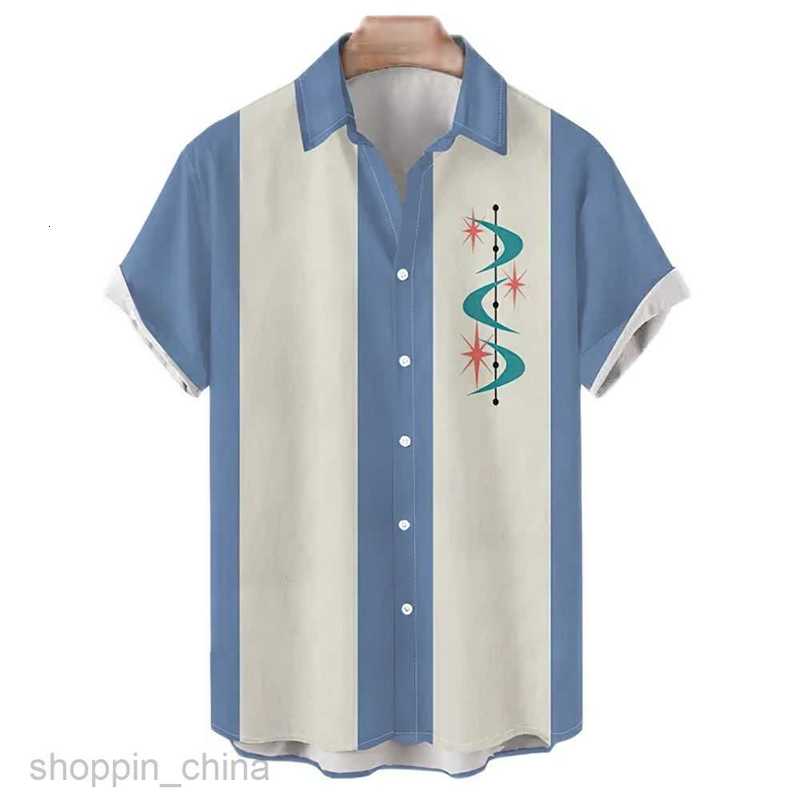 Men's Casual Shirts Men's Hawaii Short sleeved Shirt Men's 3D Digital Printed Striped Shirt Colorful Large 5XL tops