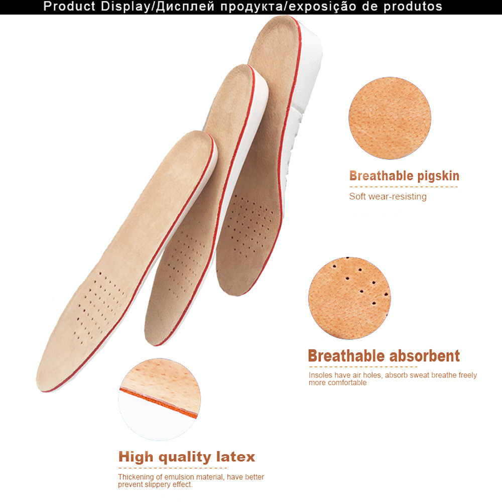 KOTLIKOFF Leather Insoles Height Increase insole Pigskin shoe pad inserts foot care pad Shoe accessories for shoes Men Women pad