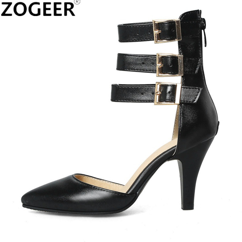 Size Large 46 Summer Women Sandals Sexy High Heel Pointed Toe Straps Gladiator Ankle Boots Red Black Buckle Party Wedding Shoes 3dd0