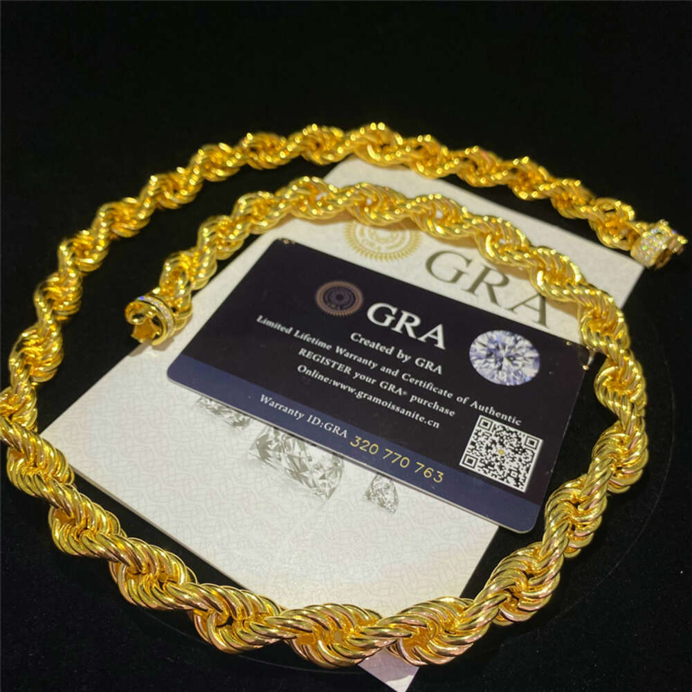 Fine Jewelry Hip Hop Gold Rope Chain Moissanite Cuban Links 9mm Iced Out Round Diamond Lock Silver Necklace