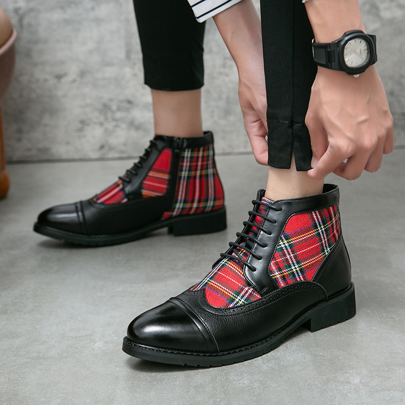 Fall Winter Brand Men's Chelsea Boots Split Leather Men's Slip-On Ankle Boots Luxury Fashion Designer Classic Red Black Boots