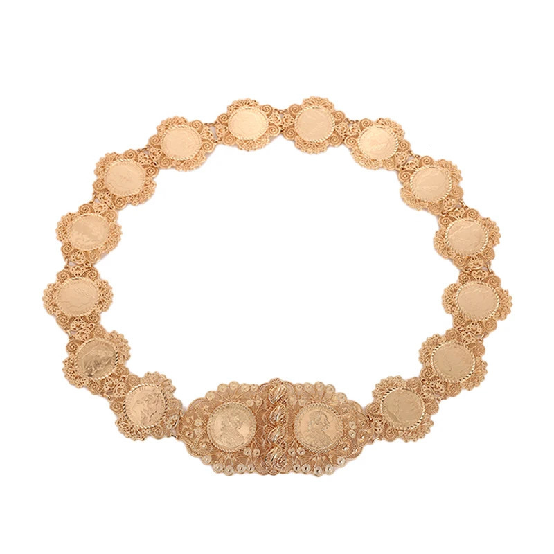 French Rich Gold Color Coin Belt for Women Algerian Traditional Caftan Wedding Dress Belts Napoleon Figure Royal Waist Chains 240531