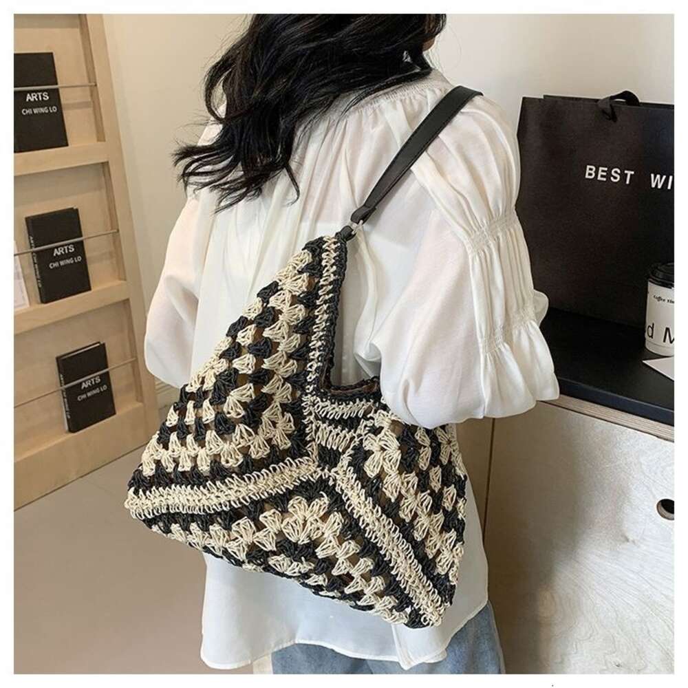 for Handmade women in 2024, new atmosphere, seaside vacation grass woven bag, versatile single shoulder tote bag H6.12#32 sgle ddmythur