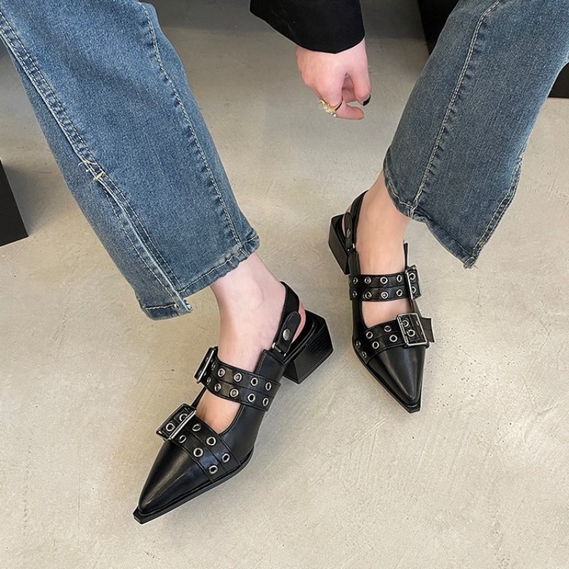 Pointy Mary Jane 2023 Summer Model with Skirt Small Leather Retro Chunky Single Shoes for Women