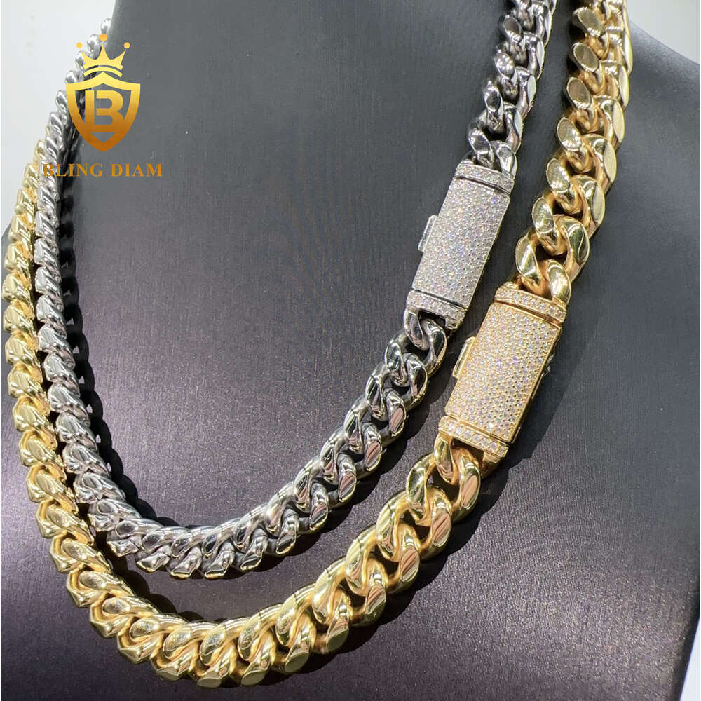 Hip Hop Jewelry 10mm 12mm Stainless Cuban Chain with 925 Sterling Silver Moissanite Clasp Necklace