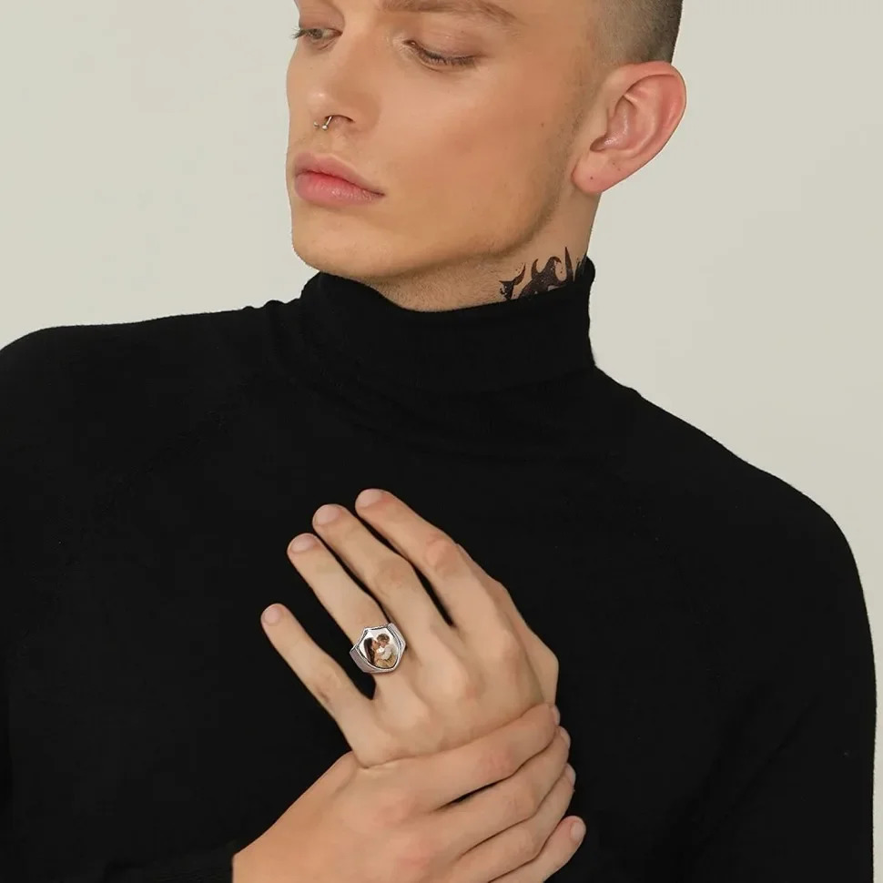 U7 Personalized Signet Ring for Men Stainless Steel Family Po Name Laser Engrave Customized Square Round Heart Ring Size 7-14 240530