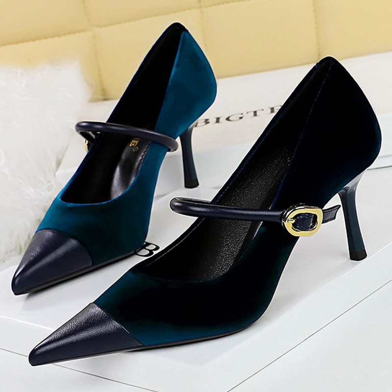 BIGTREE New Buckle Design Women Pumps Pointed High Suede Stilettos Heels 7cm 10cm Ladies Shoes Large Size 43 f9c