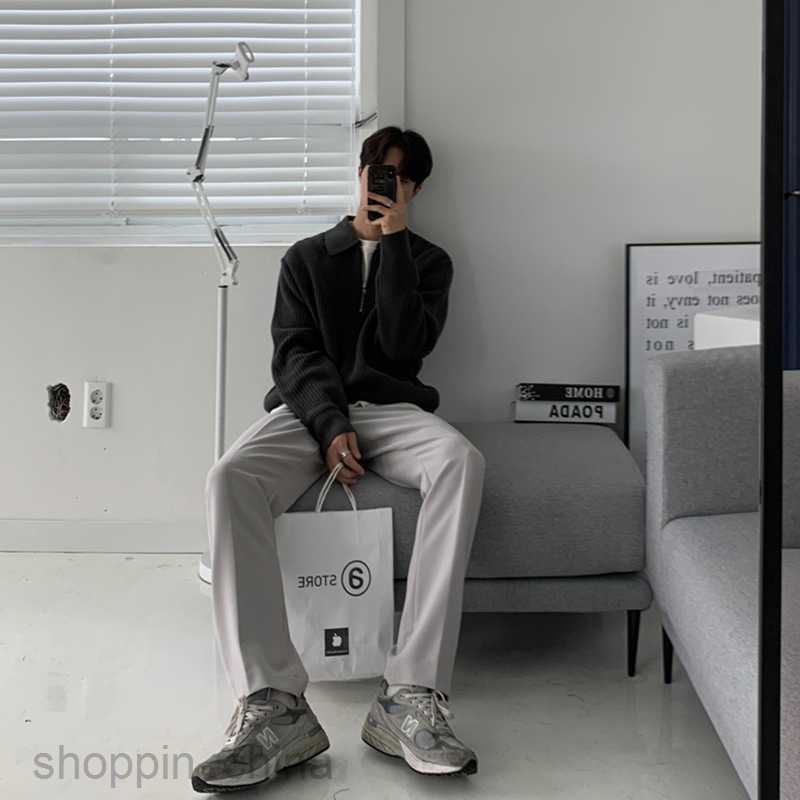 Men's Sweaters POLO Collar Sweater Man Winter Thickened Loose Half Zipper Knitwear Autumn and Winter Slouchy Fashion Coat